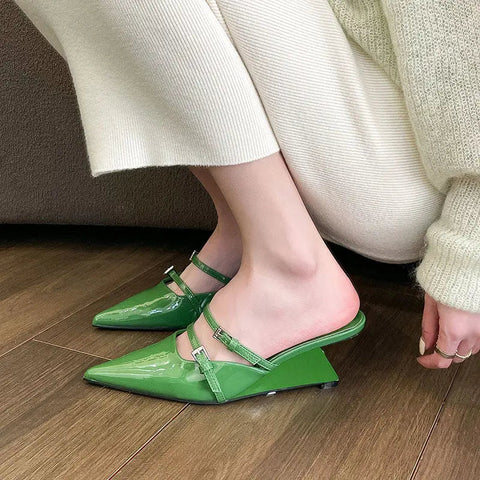 Half Slippers Women 2024 Summer New Outer Wear Fashion Solid Color pointed end Toe Thick Heel High-heeled Women's Shoes