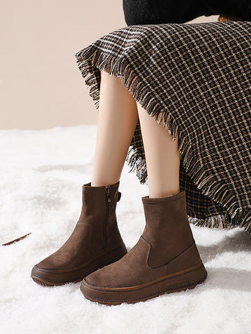 Women Vintage Leather Spliced Flat Ankle Boots