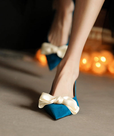 Blaue Schleife Damen Edle Spleißen Flache Schuhe Für Spitzschuh
