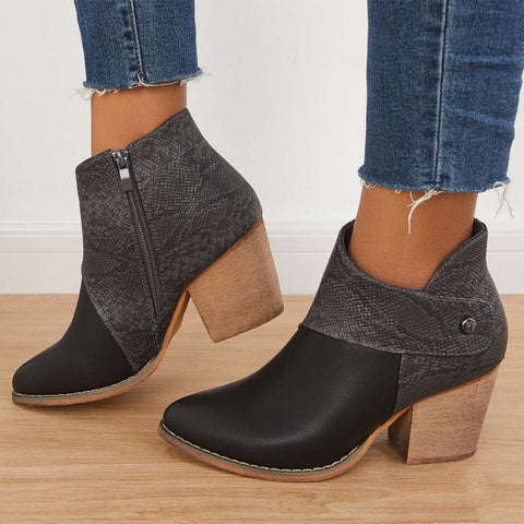 Western Cowgirl Ankle Boots Chunky Heel Buckle Short Booties