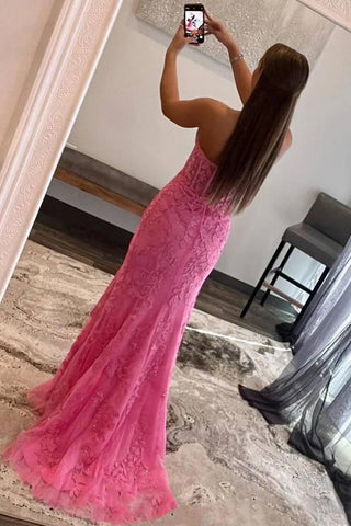 Black Corset Sweetheart Long Lace Prom Dress with Slit