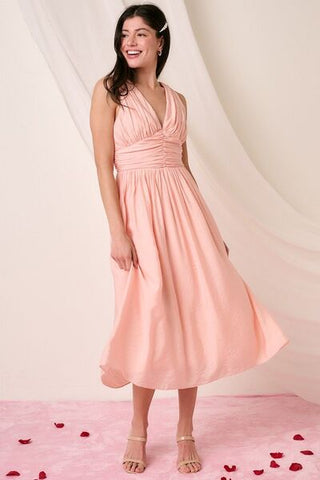 Pink Blush V-Neck Sleeveless Midi Dress