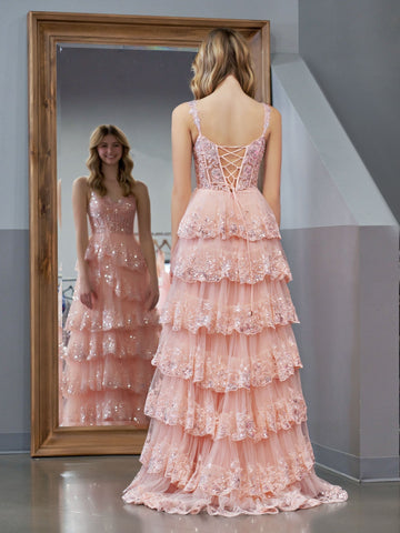 Princess A Line Off the Shoulder Corset Prom Dress with Lace Ruffles