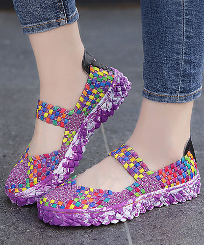 Lässige flache Spleißenschuhe für Frauen Rose Strickstoff
