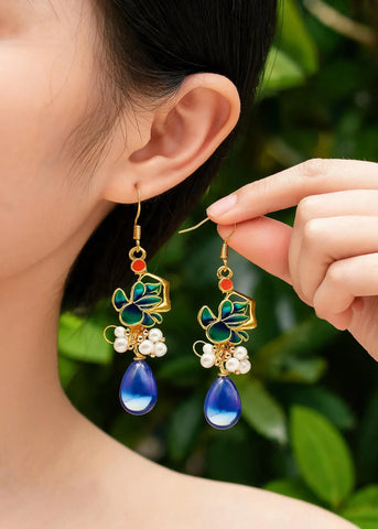 Fashion Peacock Blue Water Droplet Gem Stone Drop Earrings