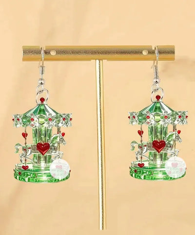 Chic Green Stainless Steel Acrylic Sale Crystal Carousel Drop Earrings