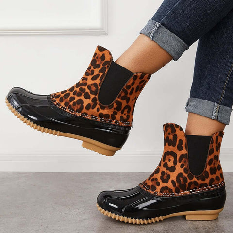 Waterproof Slip on Duck Booties Two Tone Chelsea Ankle Boots