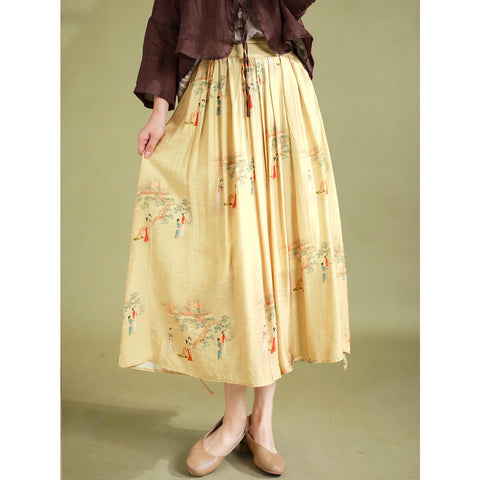 Women Summer Retro Casual Linen A-Line Skirt