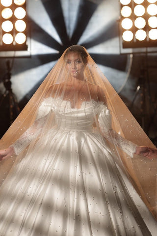 Off-the-Shoulder Long Sleeves Wedding Dress Ball Gown Satin