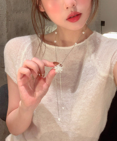 Stylish Silk Alloy Fireworks Pearl Withdrawable Tassel Lariat Necklace