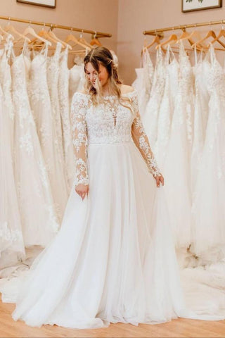 BMbrdal Off-the-Shoulder Long Sleeves Wedding Dress With Lace Appliques
