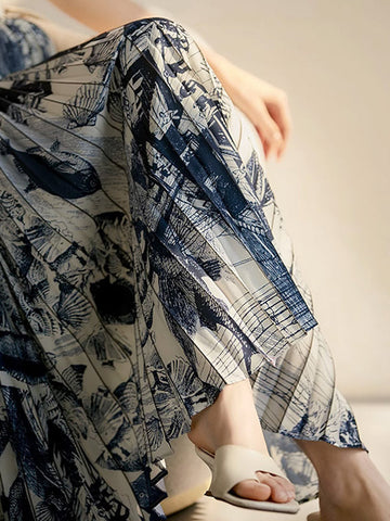 Pleated Printed A-Line Loose Skirts