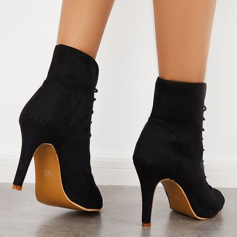 Peep Toe Stiletto High Heel Ankle Boots Lace Up Booties