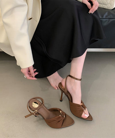 Braune Sandalen Stiletto Satin Chic Splicing Peep Toe