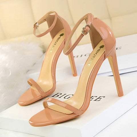 2024 summer new European style fashion super high heels patent leather open-toe sandals sexy nightclub women heels