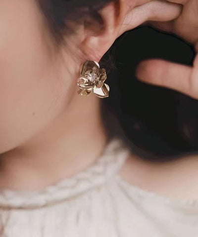 Unique Gold Copper Overgild Floral Stud Earrings
