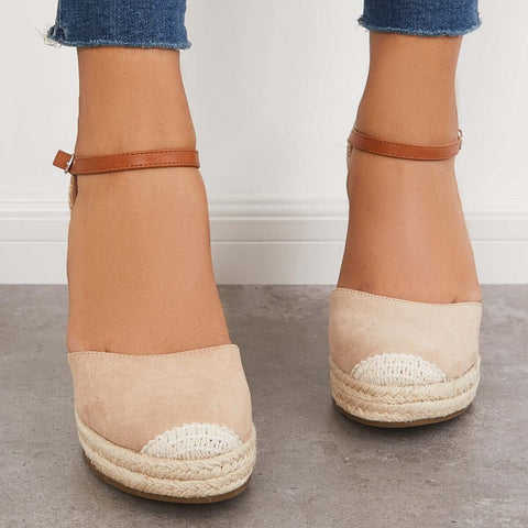 Closed Toe Espadrilles Wedges Platform Ankle Strap Dress Sandals