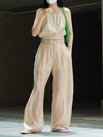 High-Waisted Pleated See-Through Loose Sun-Protection Trousers Casual Pants Bottoms