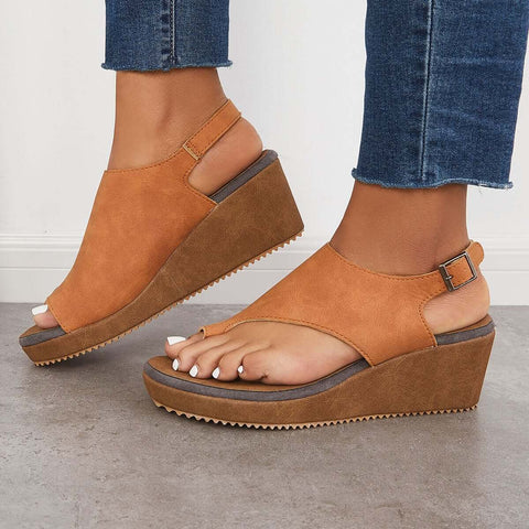 Cork Wedge Platform Sandals Slingback Ankle Strap Sandals
