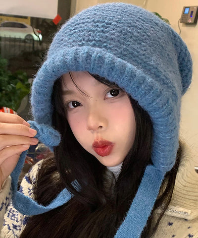 Boutique Blaue dicke warme Bonnie-Strickmütze