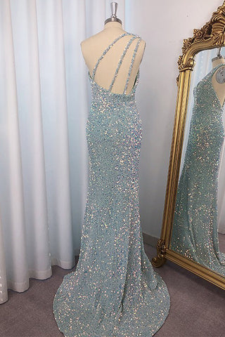 Mermaid One Shoulder Blush Sequined Prom Dress