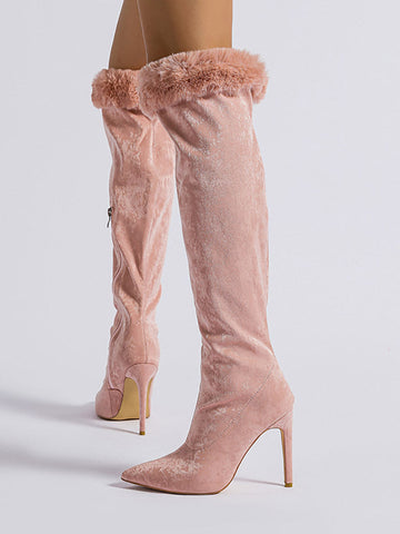 Fuzzy Suede Stiletto Heeled Boots