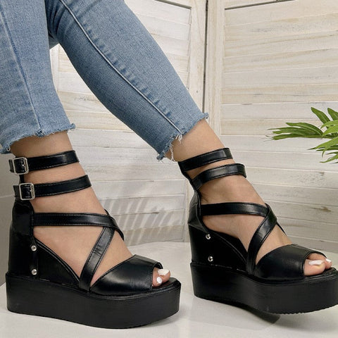 Gothic Peep Toe Platform Hidden Wedge Sandals