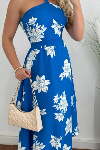 Tropical Vacation Maxi Halter Neck Dress