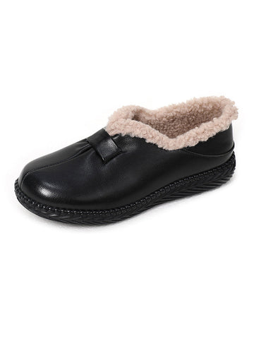 Women Winter Vintage Fleeced Leather Flat Shoes