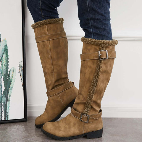 Warm Knee High Snow Boots Winter Fur Lined Riding Boots