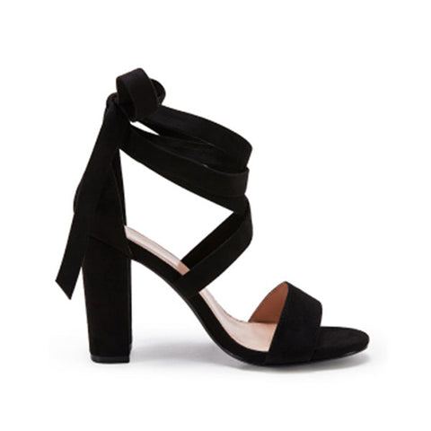 Sandalen mit Blockabsatz und Schnürung, offene Zehenpartie, Pumps mit Fesselriemchen