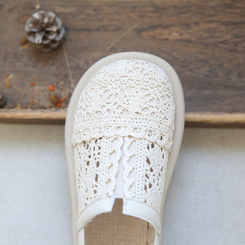 Women Retro Hollow Canvas Summer Flat Casual Shoes