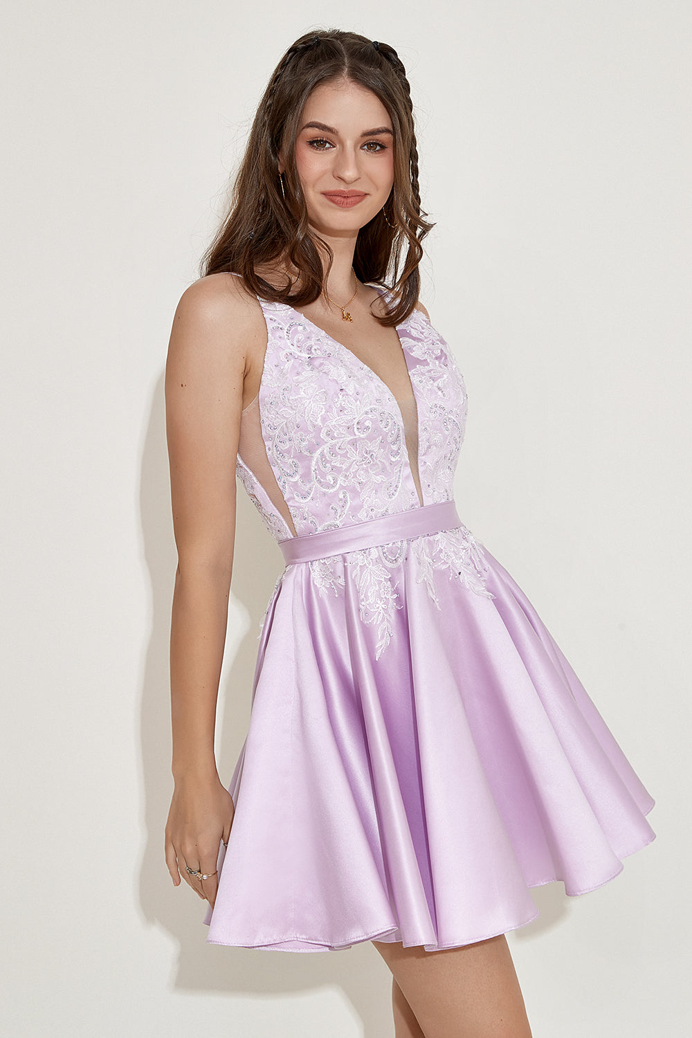 Purple Beading Satin Homecoming Dress with Appliques