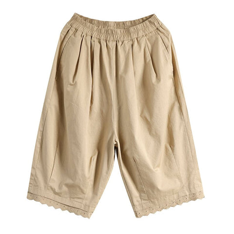 Summer Solid Cotton Trim Casual Shorts