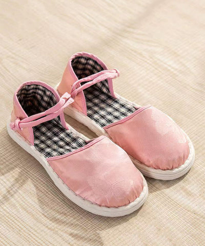 Handgemachte flache Schuhe Orange Baumwollstoff Schnallenriemen