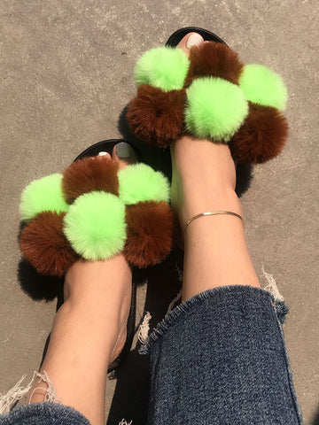 Pom Pom Faux Fur Slippers