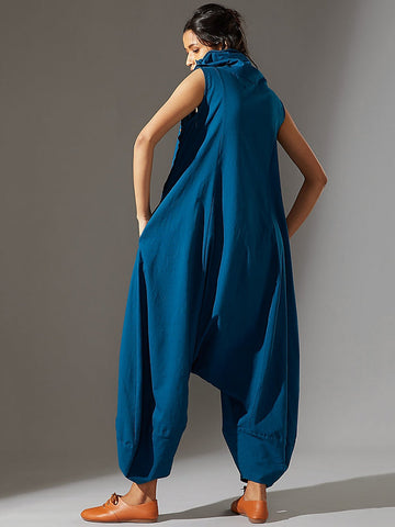 Simple Wide Leg Loose Solid Color High-Neck Jumpsuits
