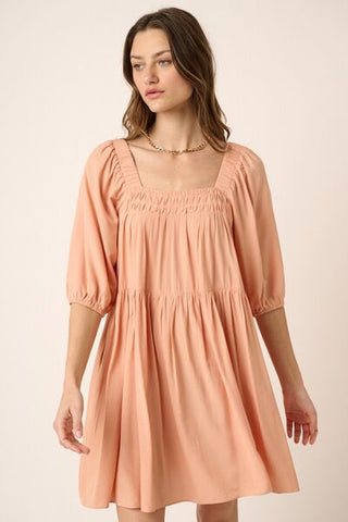 Pintuck Detail Tie Back Mini Summer Dress