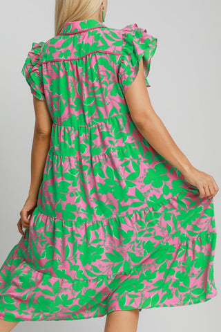 Full Size Floral Ruffle Cap Sleeve Midi Resort Dress