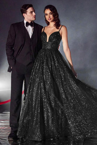 Long Layered Glittered Ball Gown