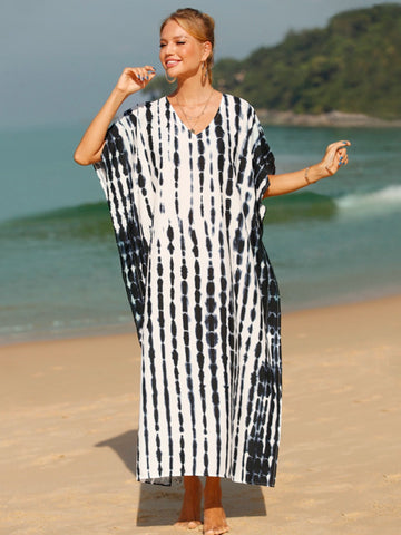 Tie-Dye V-Neck Half Sleeve Beach Maxi Dress
