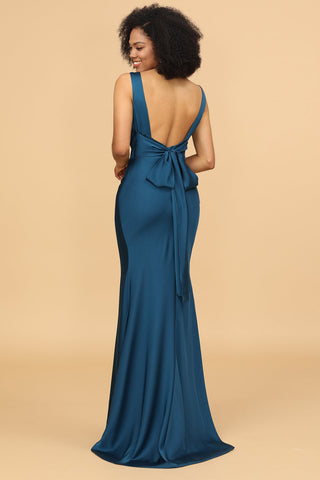 Robe de demoiselle d'honneur sirène en satin bleu encre