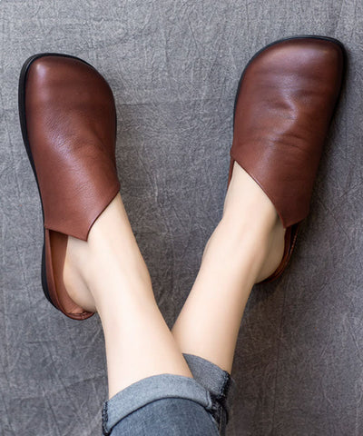 Boutique Splicing Flache Slide Sandalen Kaffee Rindsleder