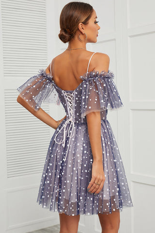 Schulterfreies Cocktailkleid mit Polka Dots