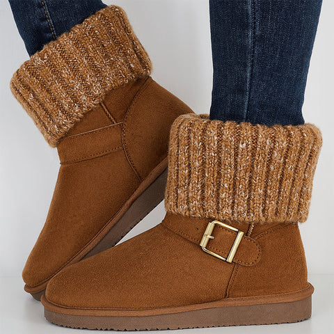 Knit Splicing Warm Ankle Non Slip Snow Boots Winter Short Booties