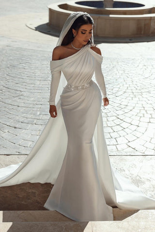 Long Sleeves Mermaid Wedding Dress Overskirt Online