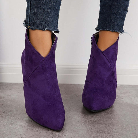 Suede Wedge High Heeled Ankle Boots Pointed Toe Dress Booties