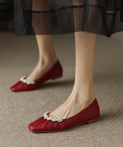 Edle Mulberry Flache Schuhe Rindsleder Leder Weiche Spleißen Nagel Perle