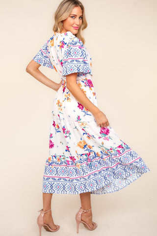 Short Sleeve Floral Tiered Summer Midi Dress