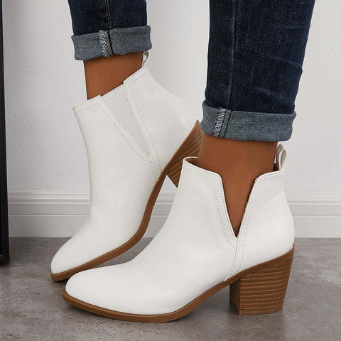 Cutout Western Ankle Cowboy Boots Chunky Stacked Heel Booties